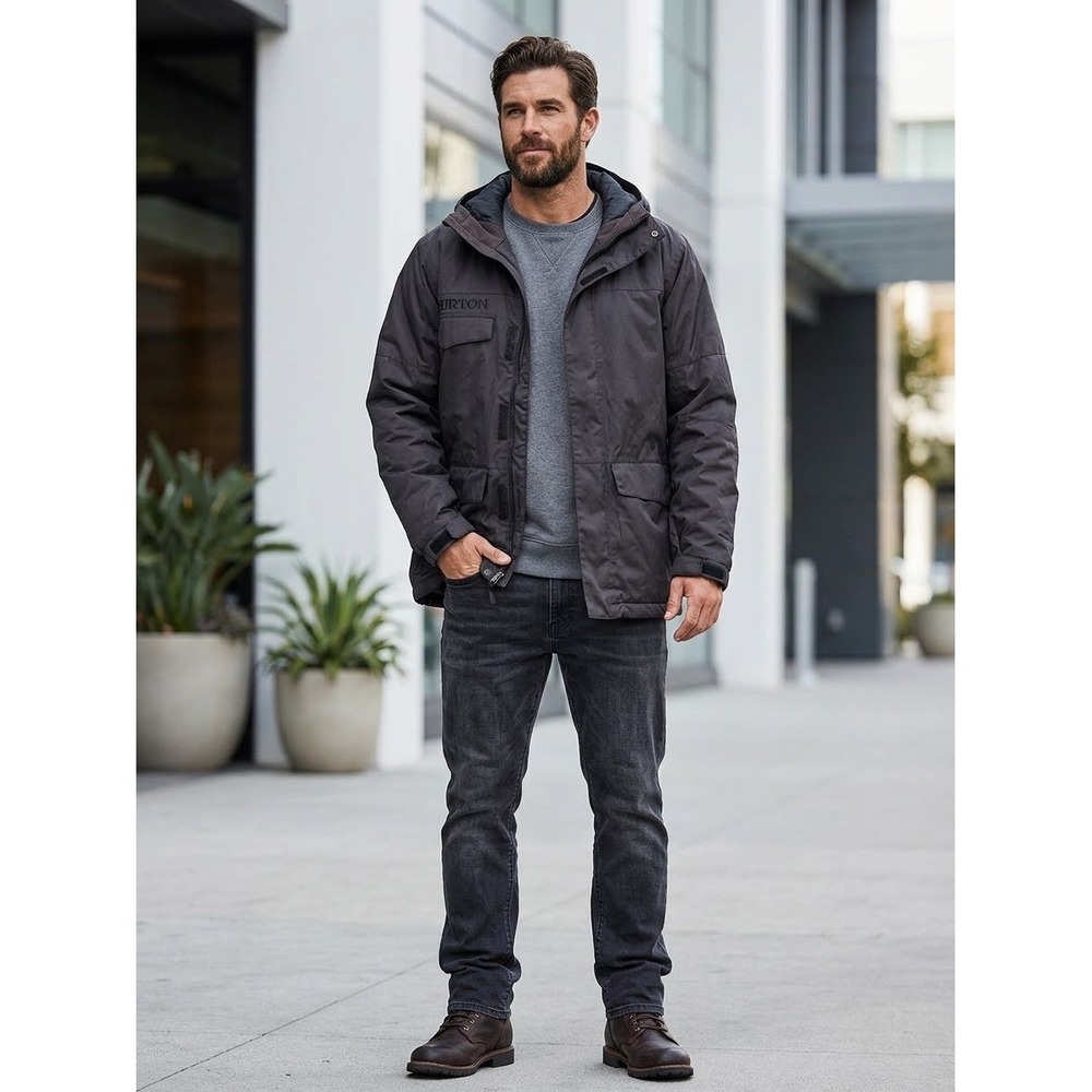Burton Dryride Snowboard Jacket Mens Large Grey Hooded Insulated Ski Coat